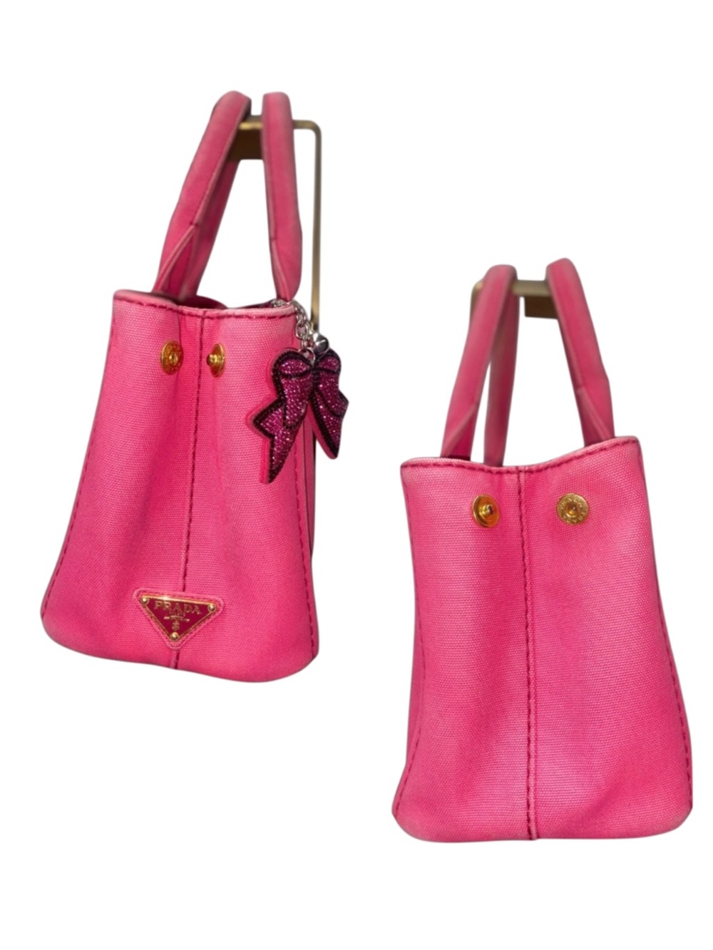Prada Canapa Pink Canvas Mini Tote Bag With Unbranded Strap GUC - Picture 5 of 15